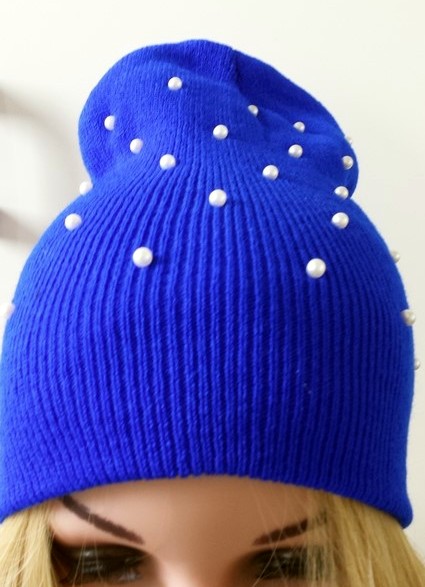 Beanie-Mütze-Blau-Perlen
